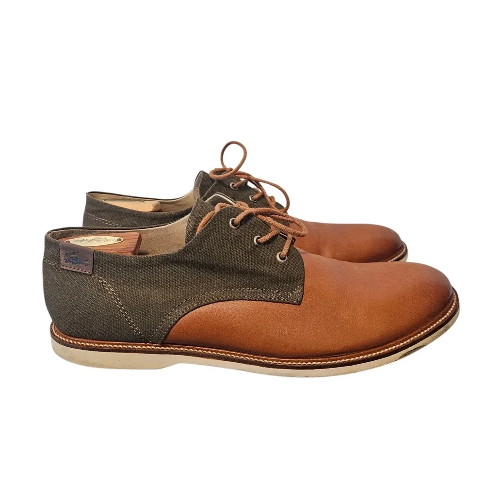 Lacoste Men's Sherbrooke Oxford Leather Canvas Brown Shoes Size 12